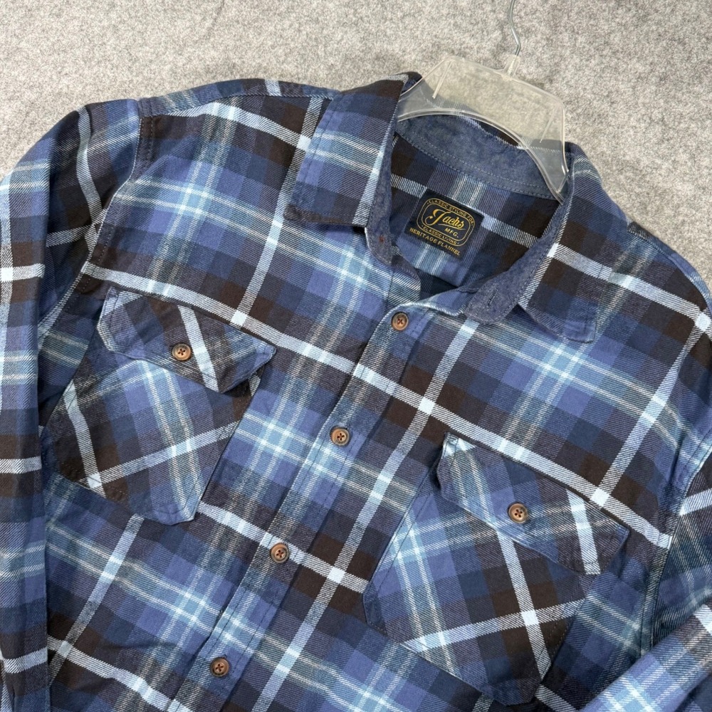 Jachs Heritage Flannel Shirt Mens XXL Blue Black Plaid Cotton Button Down